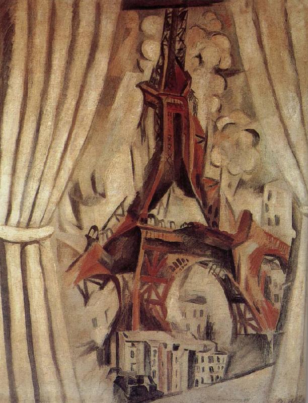 Delaunay, Robert Eiffel Tower  in front of Curtain Sweden oil painting art